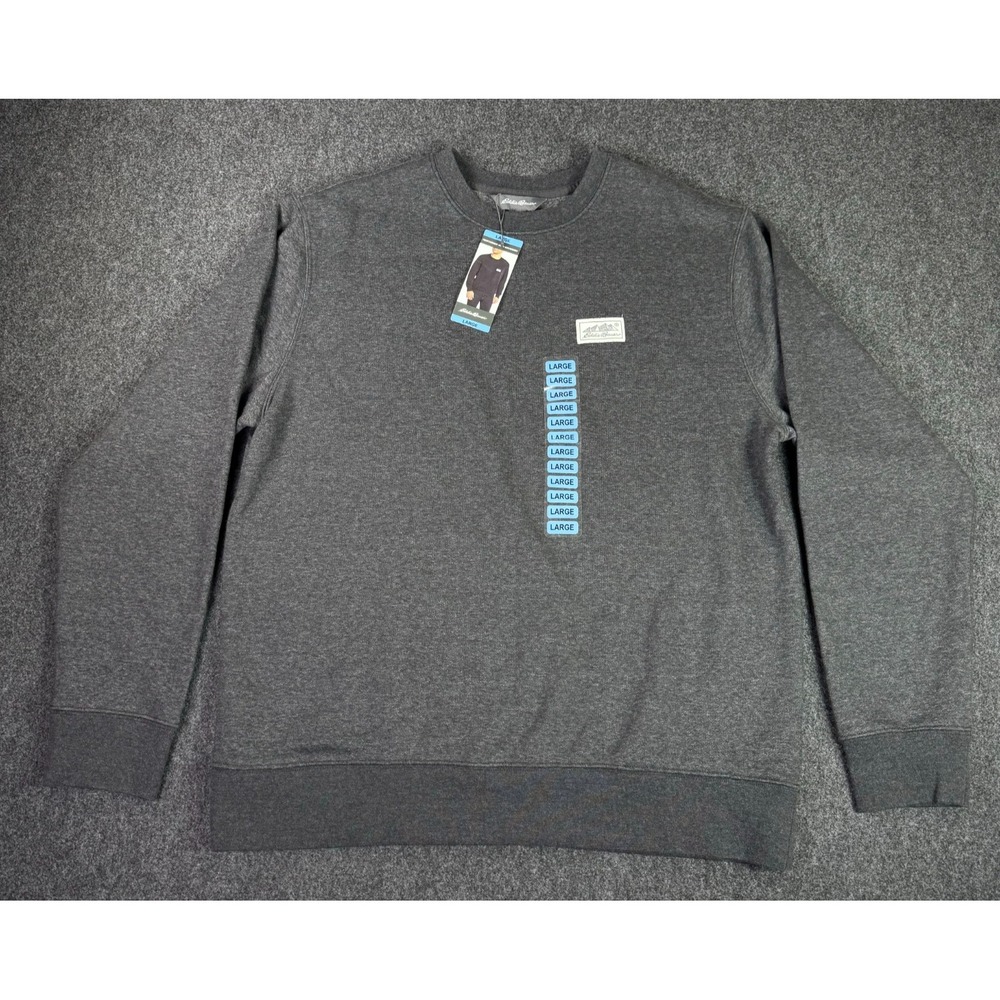 NEW Eddie Bauer Men's Super Soft Warm Crew Neck Fleece Sweatshirt Heather Black